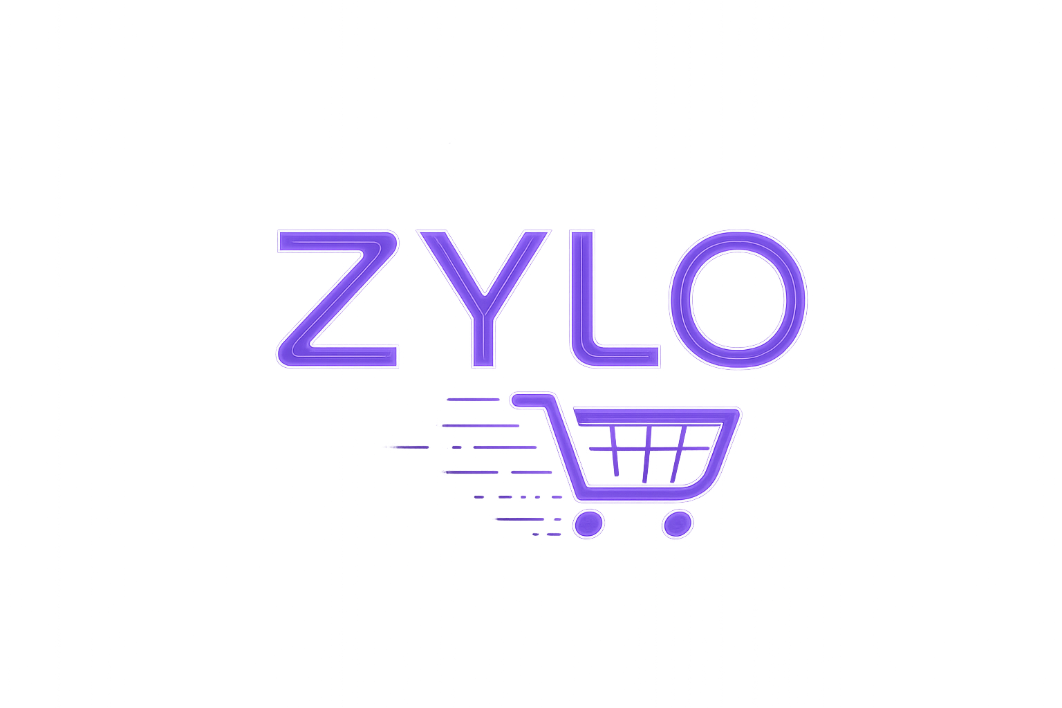 create a logo for my digital store-zylo. the letter should virtaul type and add a dynamic cart below the letter"o". the txt should be lite purple in colour and the background dark purplish and also attractive